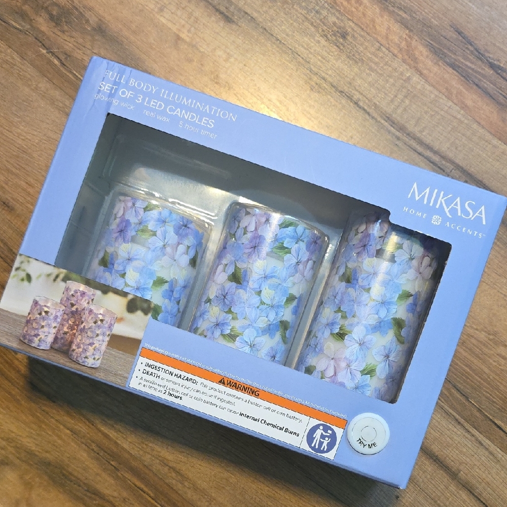 Mikasa Hydrangea Print LED Candle Set in Blue and Purple